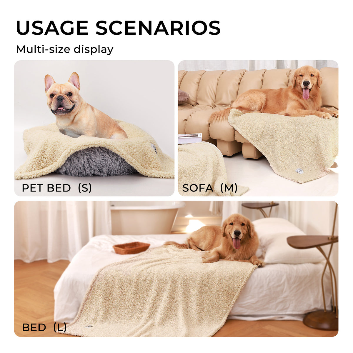 Soft Pet Sherpa Calming Dog Blankets Beige