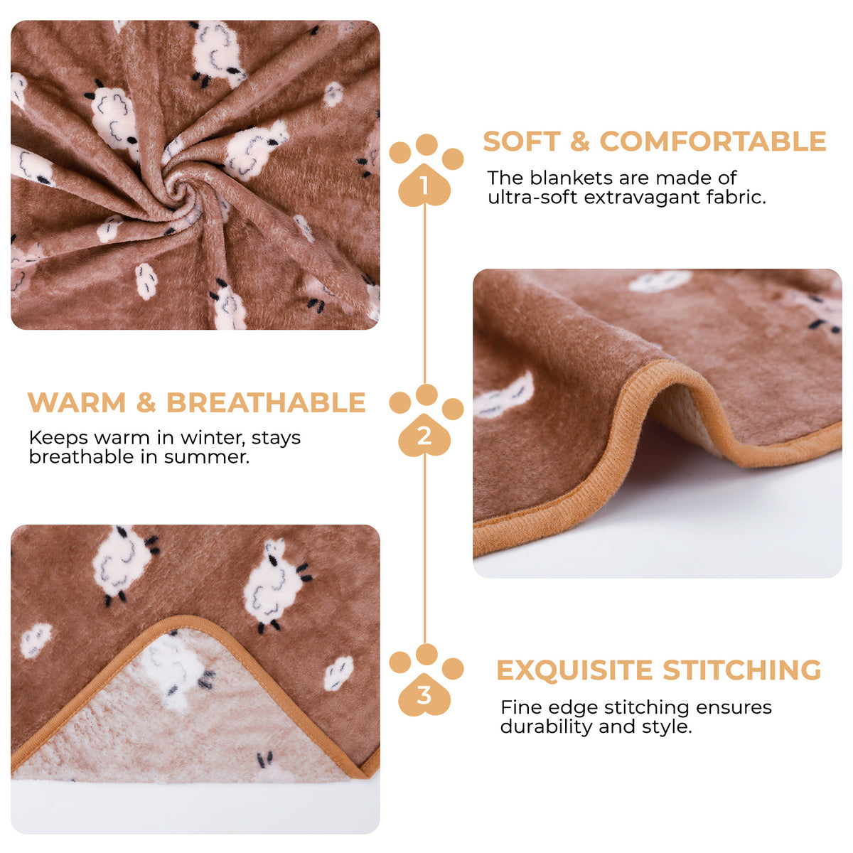Premium Fleece Dog and Cat Blanket Brown/Yellow/Blue