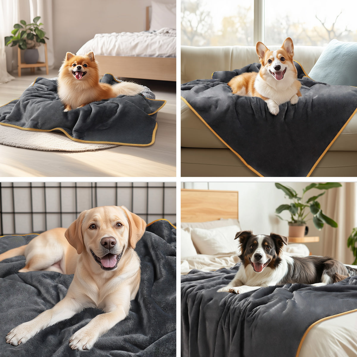Waterproof Dog Blankets for Dog & Cat Grey+Beige