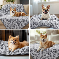 1-Pack Fleece Dog Blanket for Crate Paw Printed Grey