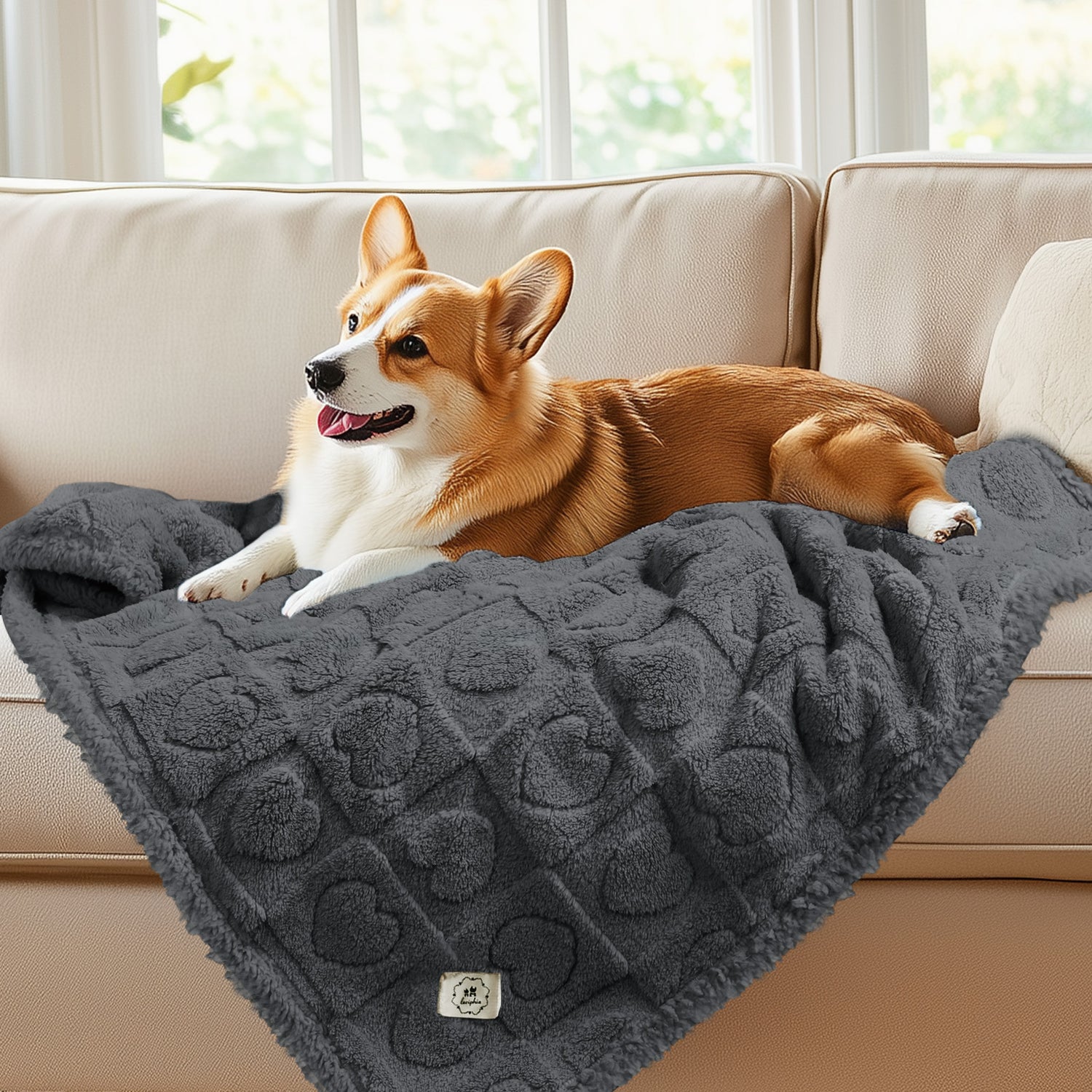 Heart Jacquard Waterproof Pet Blanket Grey