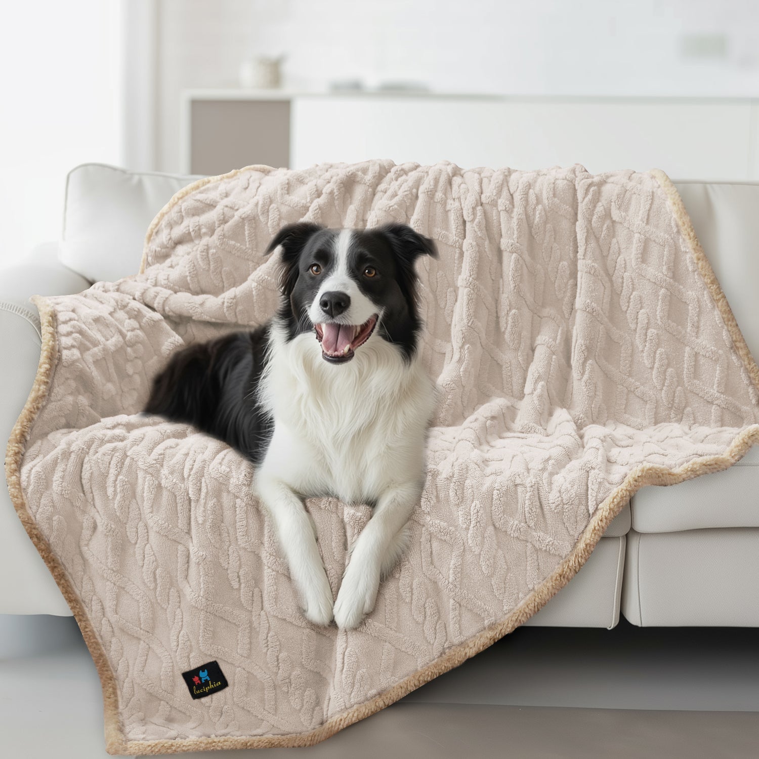 Reversible Sherpa Fleece Waterproof Pet Blanket Beige