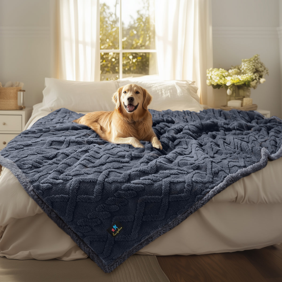 Reversible Sherpa Fleece Waterproof Pet Blanket Dark Grey