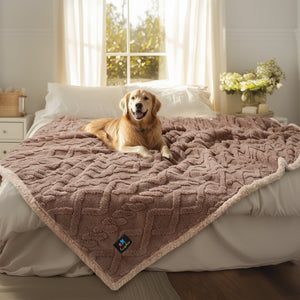Reversible Sherpa Fleece Waterproof Pet Blanket Khaki