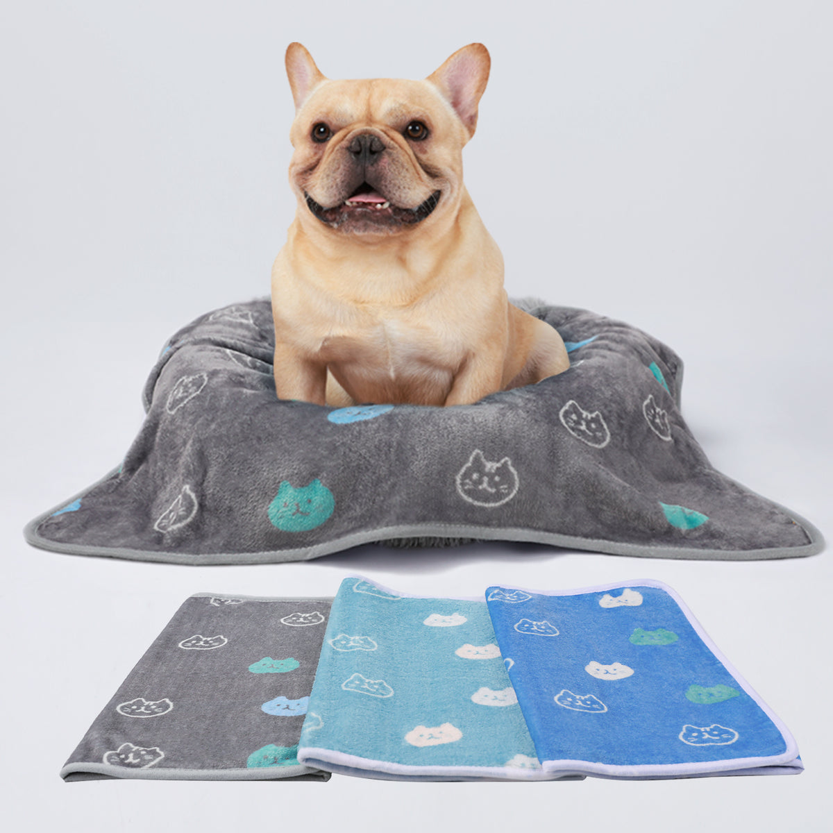 Premium Fleece Dog and Cat Blanket Blue/Cyan/Grey