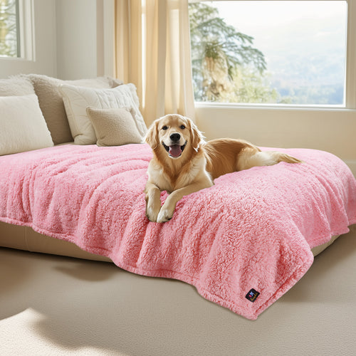 Waterproof Pet Blanket for Medium Large Dogs Soft Cat Sherpa Pink