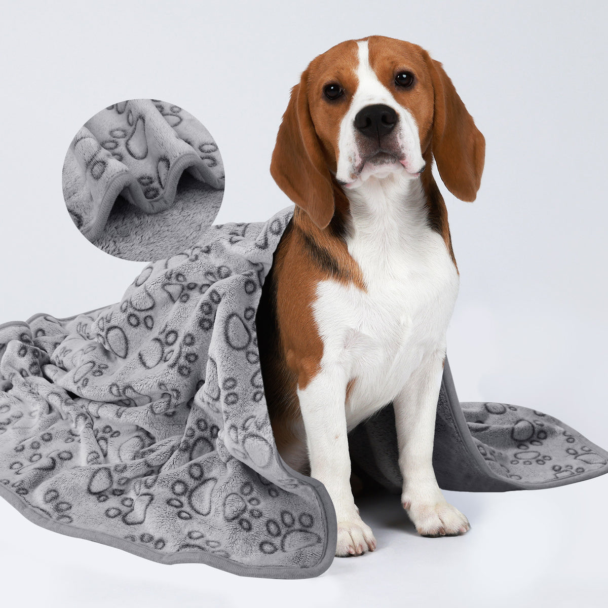 1 Pack 6 Fleece Dog Blanket for Crate Paw Printed Grey
