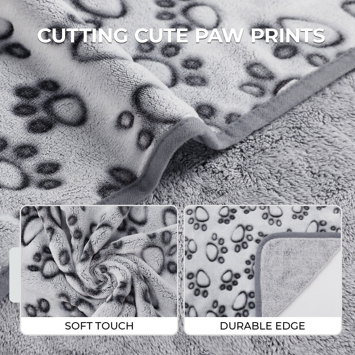 1-Pack Fleece Dog Blanket for Crate Paw Printed Grey