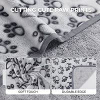 1-Pack Fleece Dog Blanket for Crate Paw Printed Grey