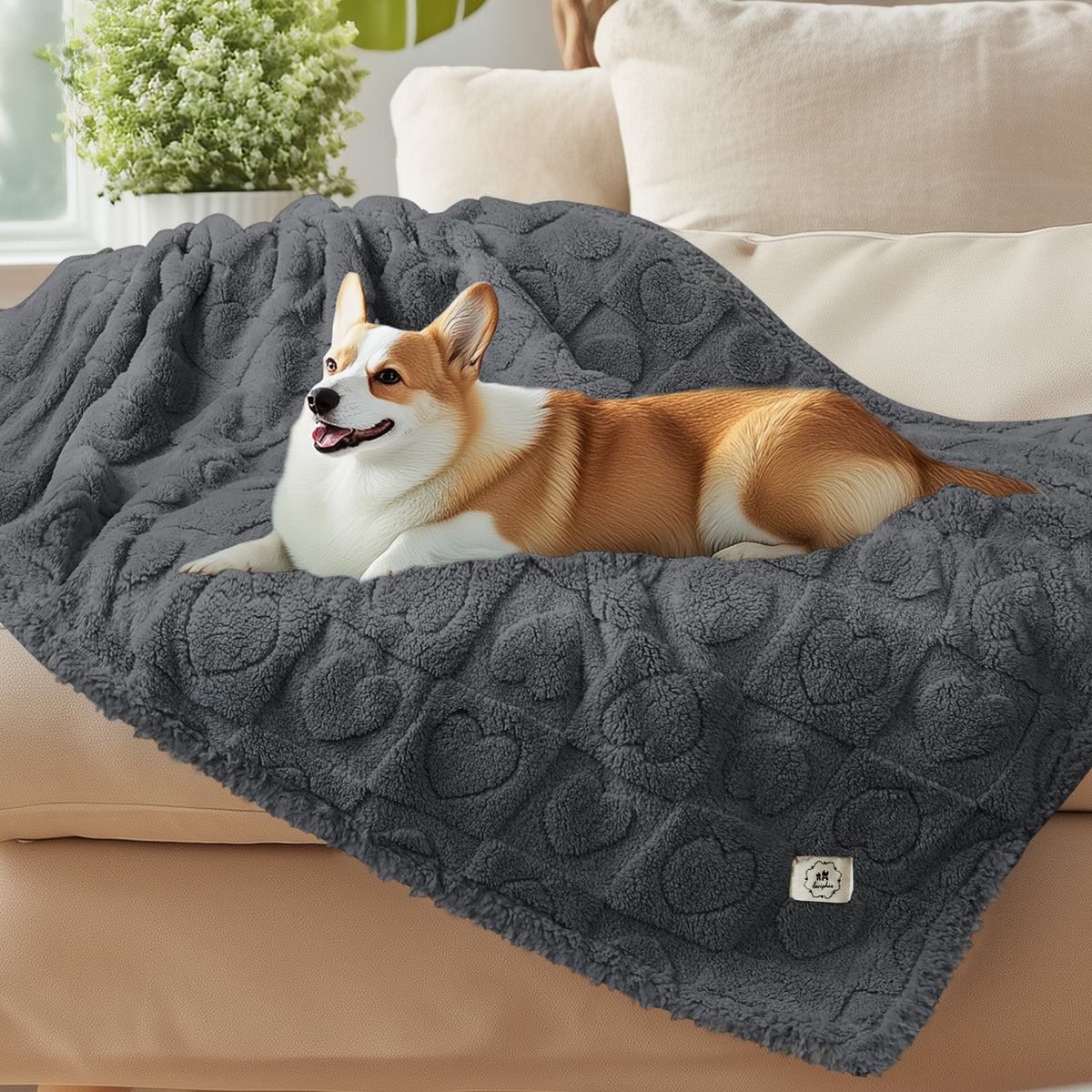 Heart Jacquard Waterproof Pet Blanket Grey