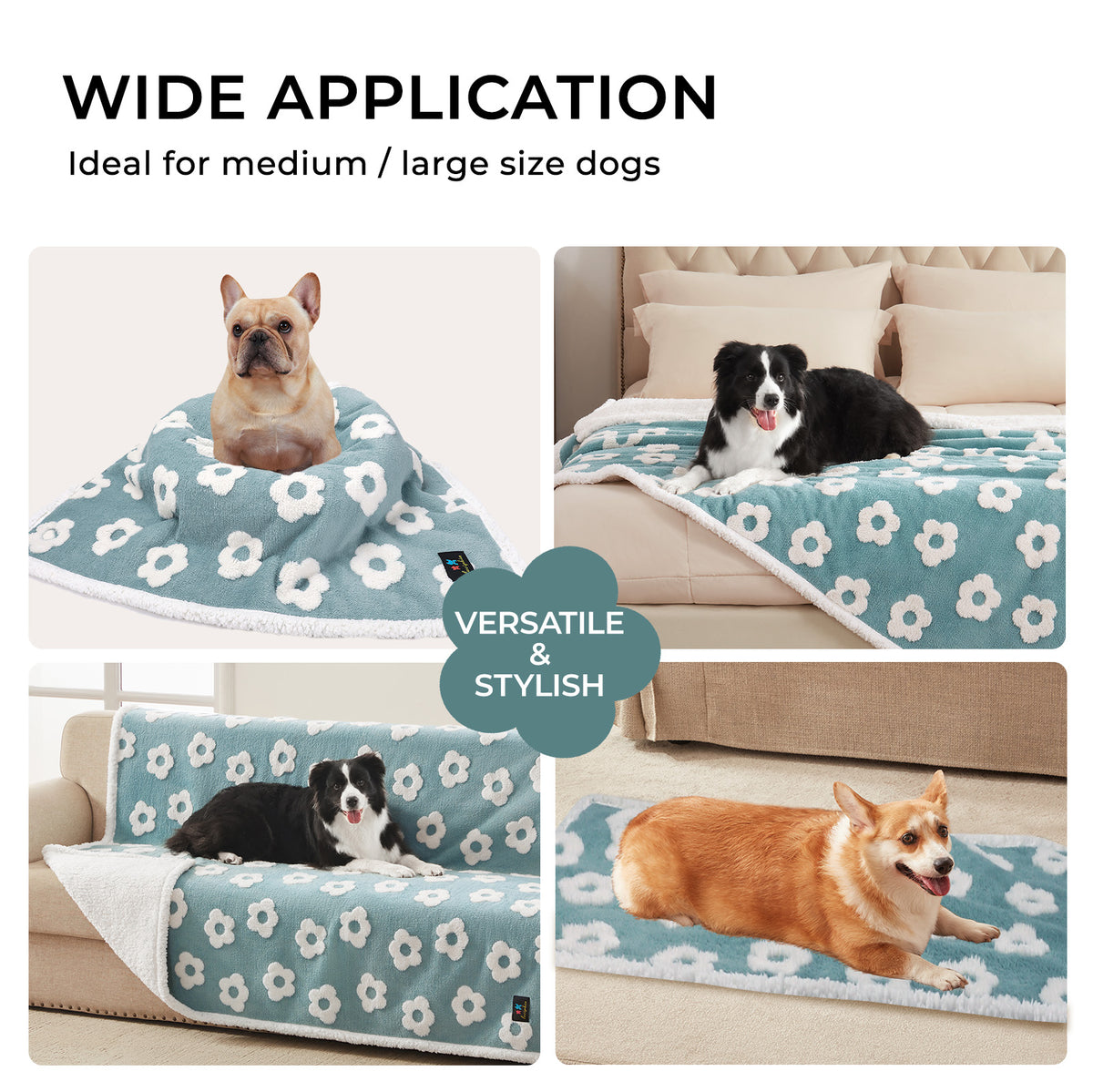 3D Textured Flower Print Waterproof Pet Blanket Blue