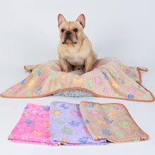 Load image into Gallery viewer, Flannel Bone Paw Printed Pet Blankets | 1 Pack 3 Blankets Pink/Brown/Purple