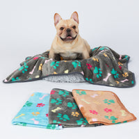 1 Pack 3 Flannel Pet Blankets | Grey/Brown/Blue