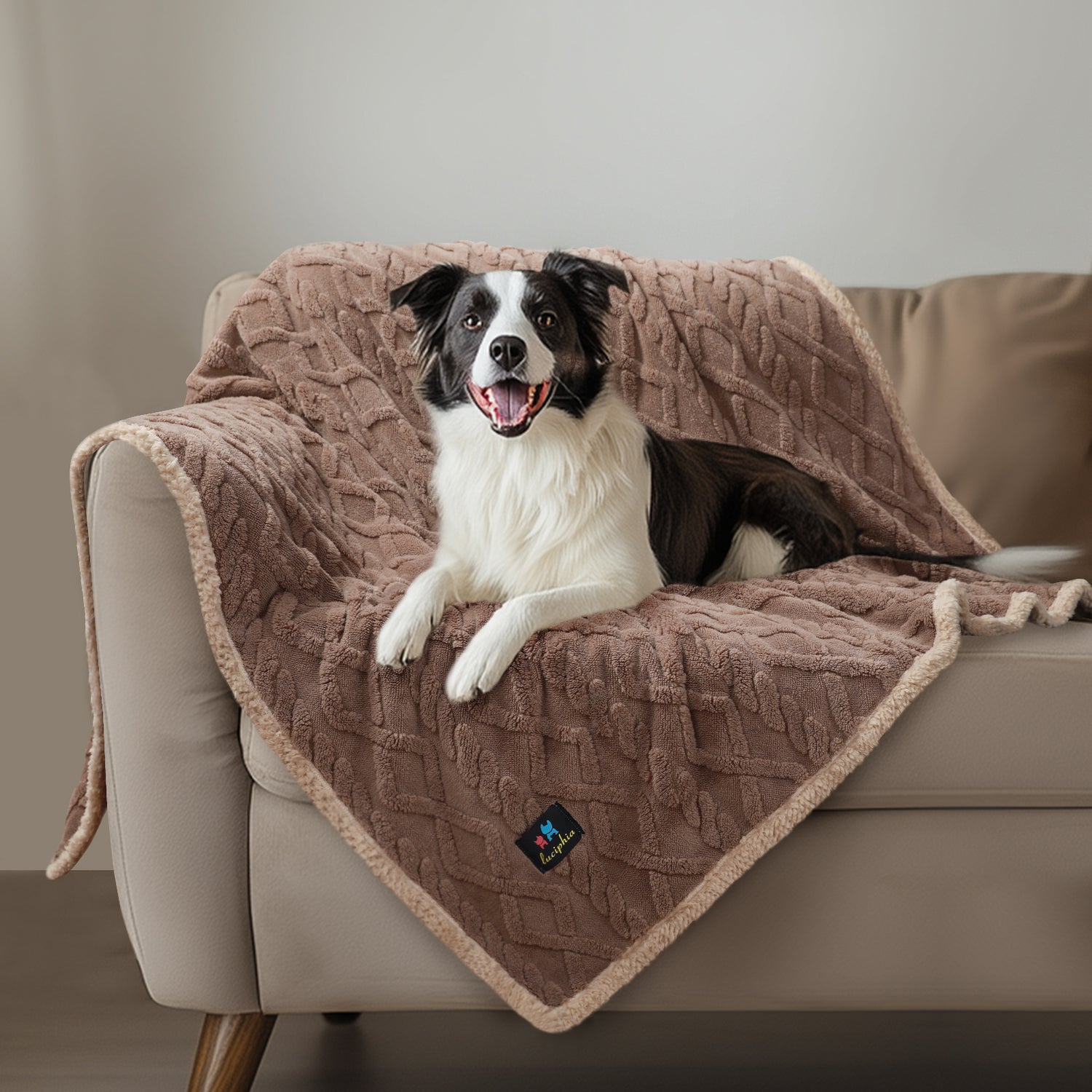 Reversible Sherpa Fleece Waterproof Pet Blanket Khaki