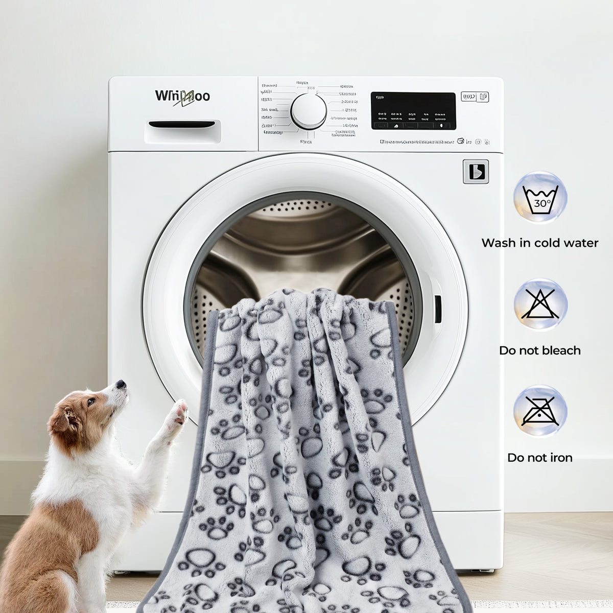 1-Pack Fleece Dog Blanket for Crate Paw Printed Grey
