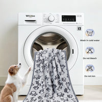 1-Pack Fleece Dog Blanket for Crate Paw Printed Grey