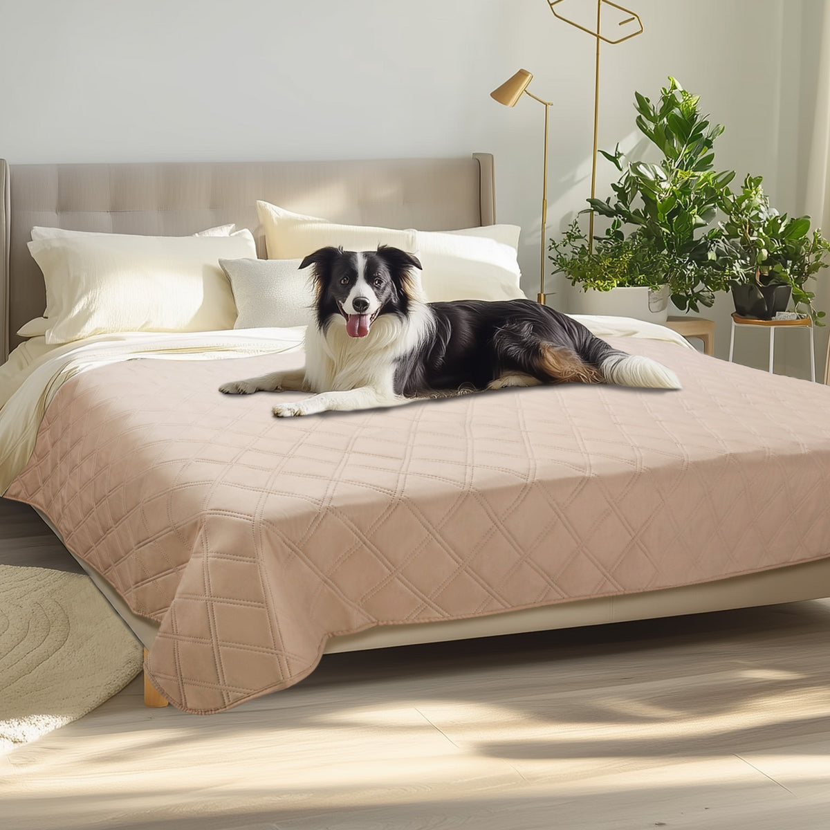 Dog Waterproof Blanket for Couch Beige & White