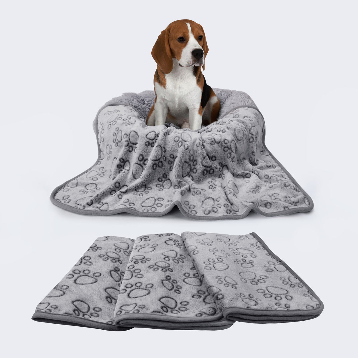 1 Pack 6 Fleece Dog Blanket for Crate Paw Printed Grey