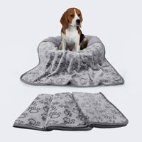1 Pack 6 Fleece Dog Blanket for Crate Paw Printed Grey