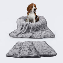 Load image into Gallery viewer, 1 Pack 6 Fleece Dog Blanket for Crate Paw Printed Grey