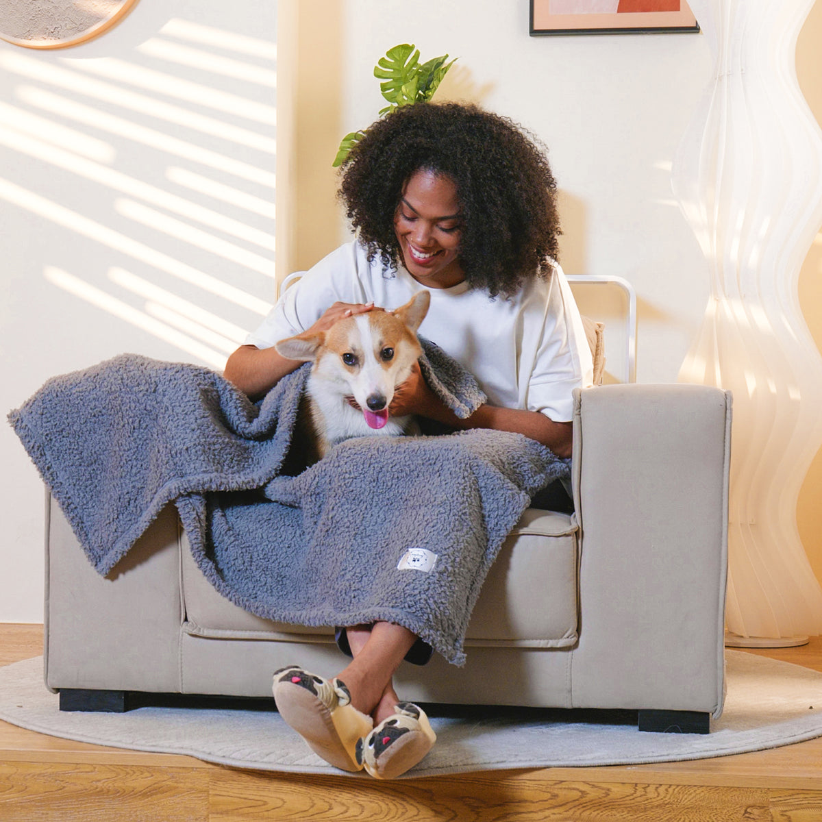 Soft Sherpa Dog Blanket for Dog Puppy Cat Beige/Black/Grey