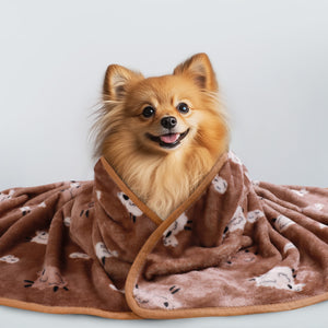 Premium Fleece Dog and Cat Blanket Brown/Yellow/Blue