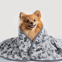 1-Pack Fleece Dog Blanket for Crate Paw Printed Grey