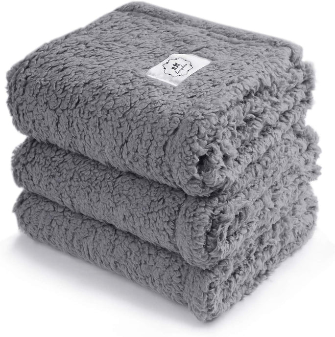 1 Pack 3 Calming Blankets Fluffy Premium Fleece Pet Blanket Soft Sherpa Throw for Dog Puppy Cat Grey Small (23