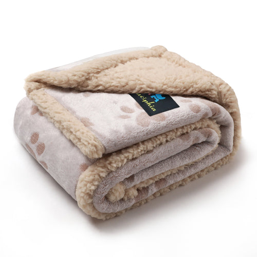 Washable Waterproof Pet Blankets Heart Paw Khaki