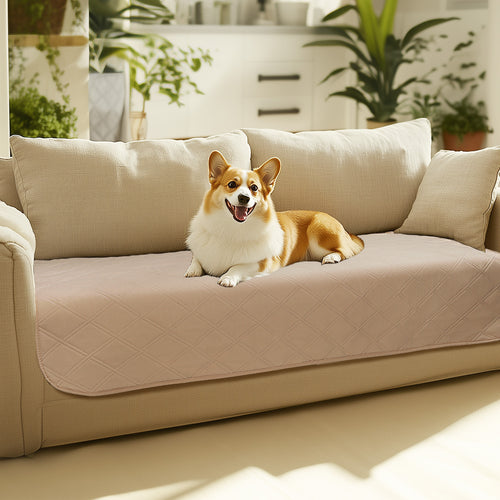 Waterproof Couch Cover Blanket for Dogs Beige & White
