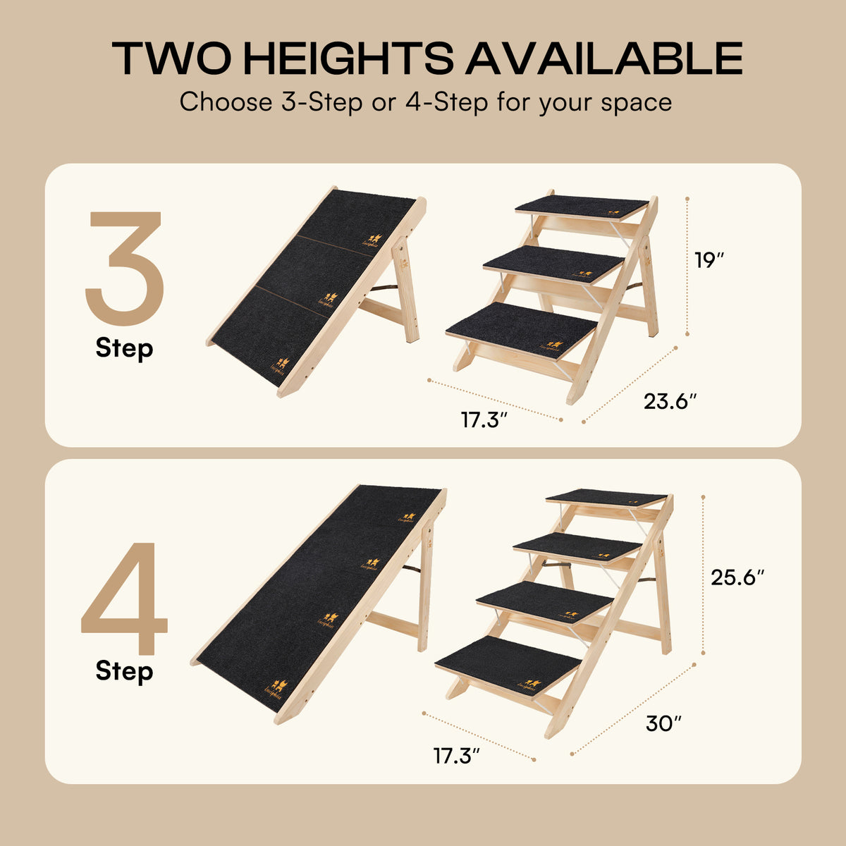 Foldable Anti-Slip 2-in-1 Wooden Dog Stairs