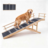 5-Level Height Adjustable Wooden Dog Ramp Stairs with Anti-Slip Mat & Safety Side Rails