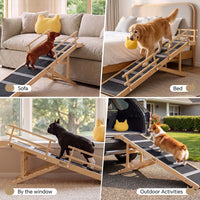 5-Level Height Adjustable Wooden Dog Ramp Stairs with Anti-Slip Mat & Safety Side Rails