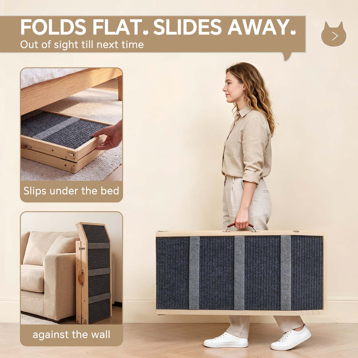 5-Level Height Adjustable Wooden Dog Ramp Stairs with Anti-Slip Mat & Safety Side Rails