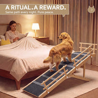 5-Level Height Adjustable Wooden Dog Ramp Stairs with Anti-Slip Mat & Safety Side Rails