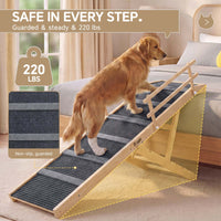 5-Level Height Adjustable Wooden Dog Ramp Stairs with Anti-Slip Mat & Safety Side Rails