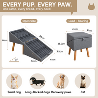 2-in-1 Wooden Pet Stairs & Ottoman with Solid Wood Frame and Tech Cloth Surface