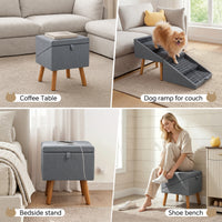 2-in-1 Wooden Pet Stairs & Ottoman with Solid Wood Frame and Tech Cloth Surface