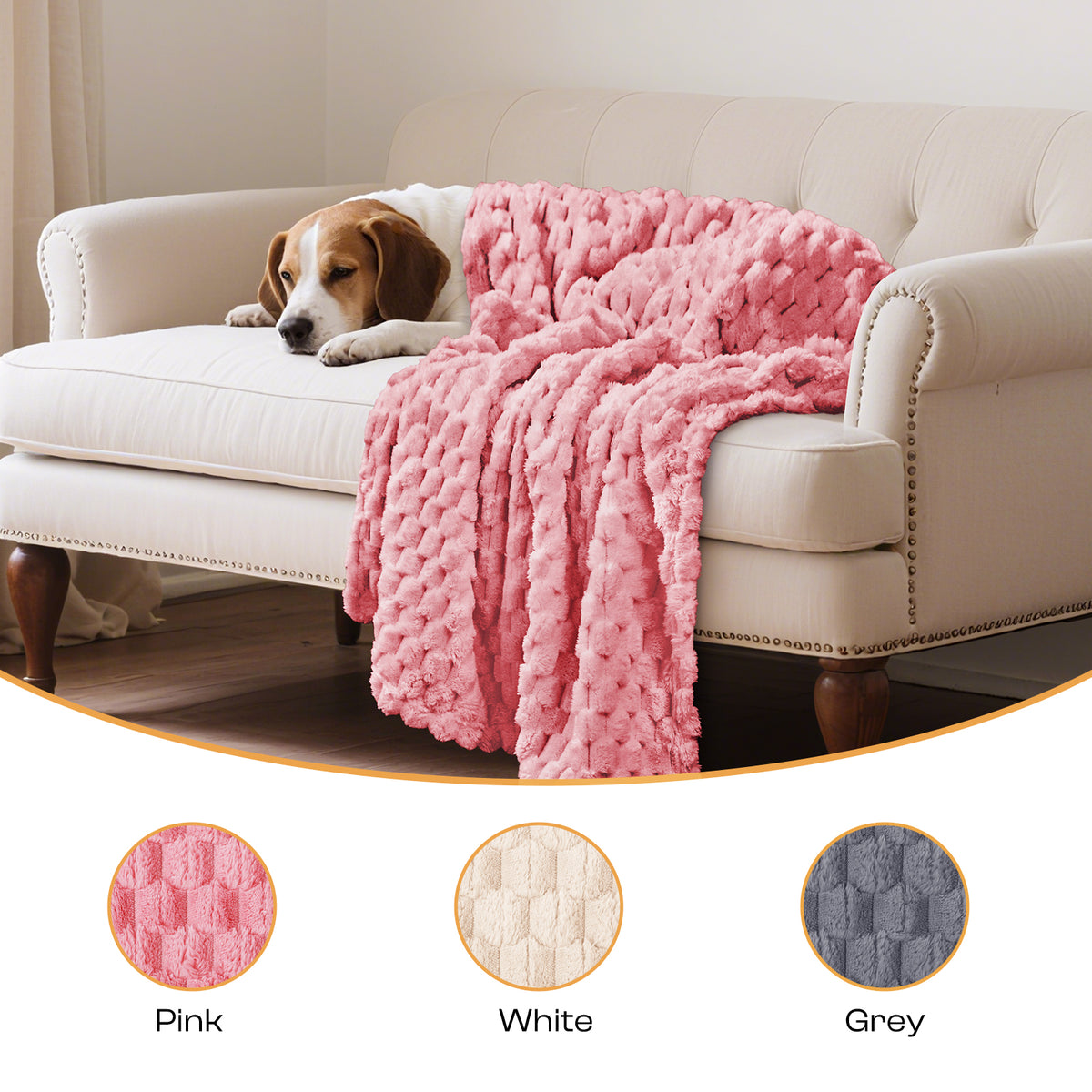 1-Pack 3D Textured Flannel Soft Fleece Pet Blanket for Dogs and Cats