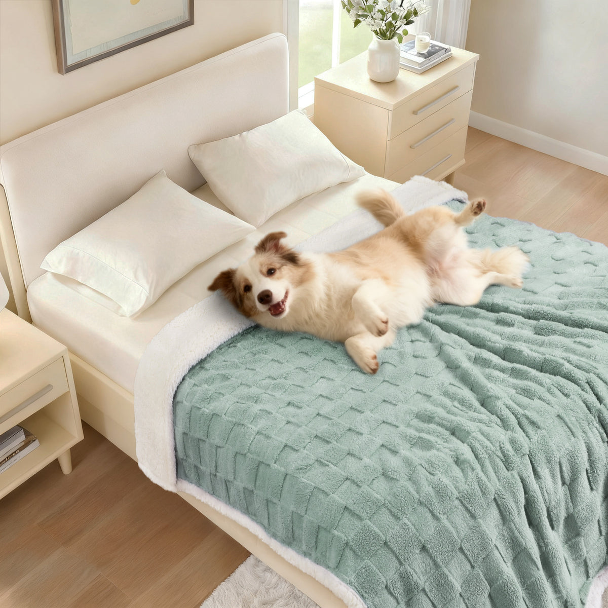 Reversible 3D Jacquard Soft Waterproof Pet Blanket for Large Dogs and Cats