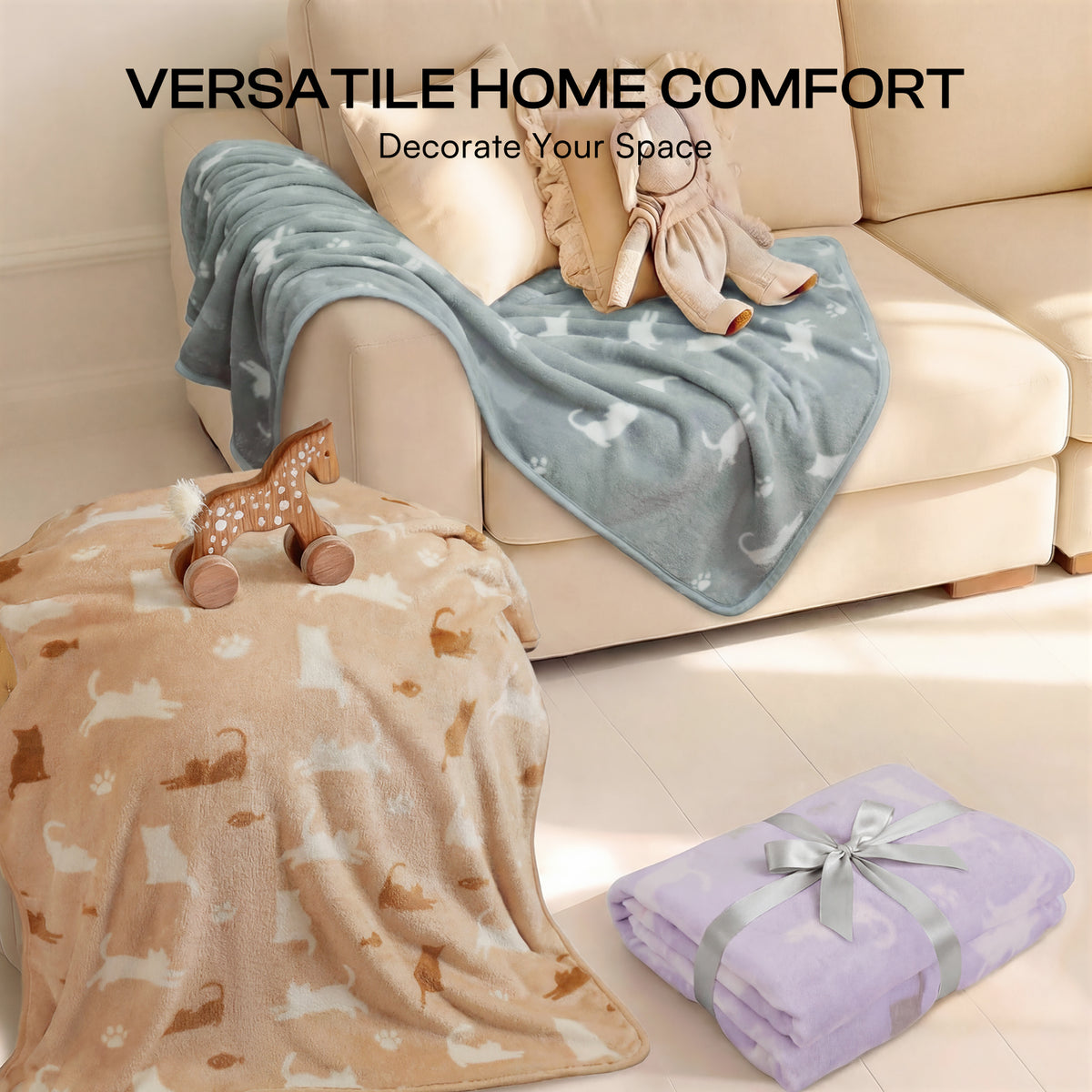 1 Pack 3 Small Pet Blanket Paw Printed Throw