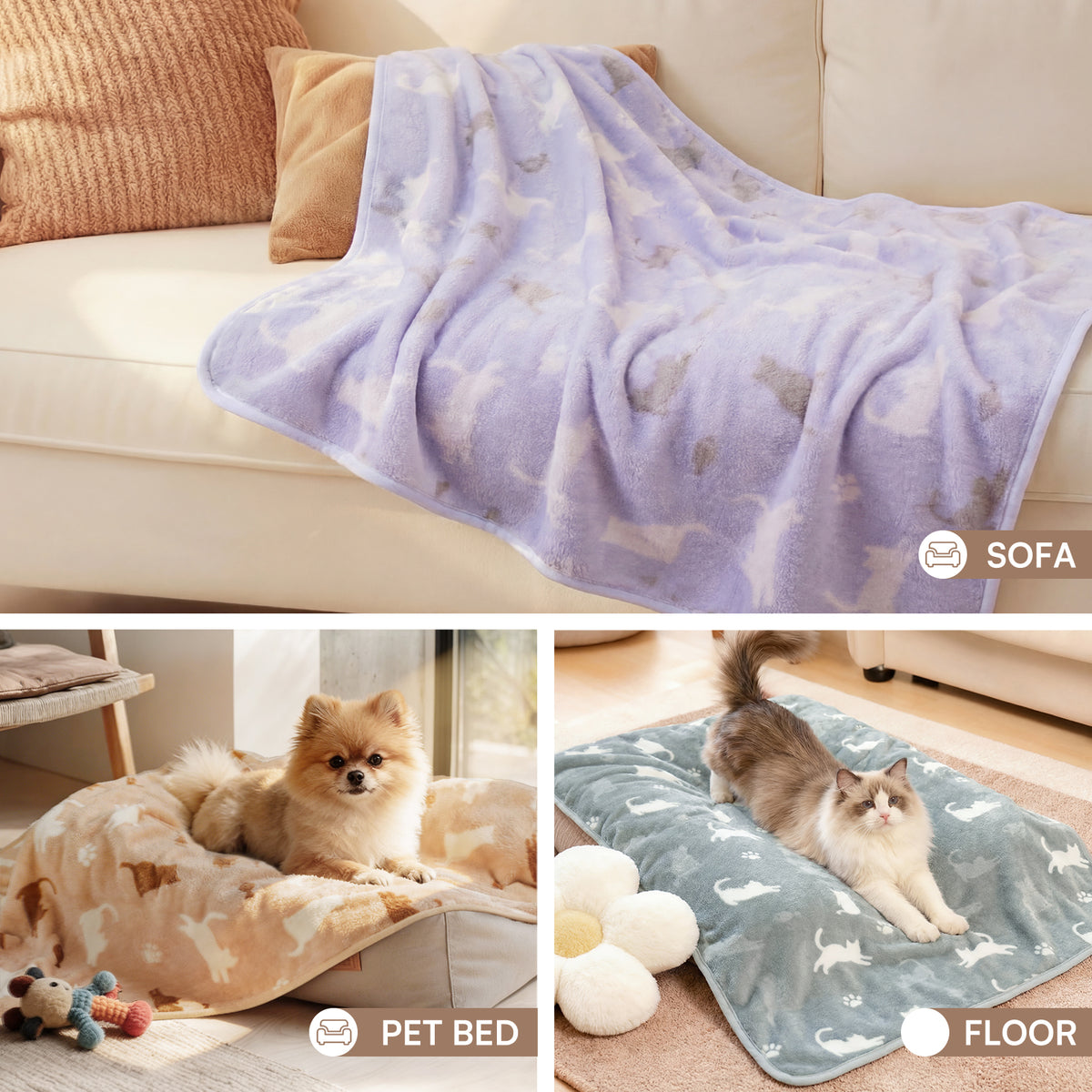 1 Pack 3 Small Pet Blanket Paw Printed Throw