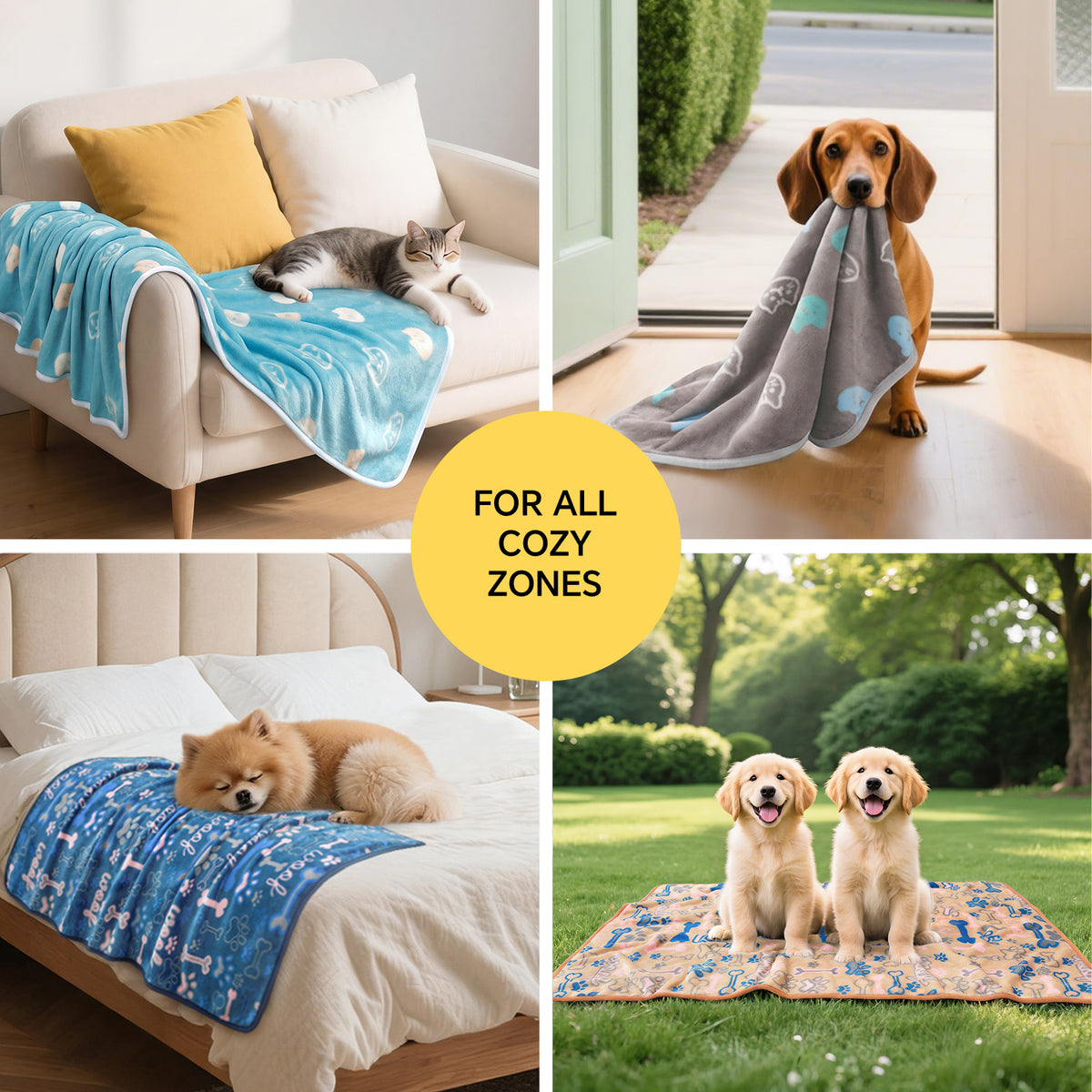 1 Pack 6 Fleece Dog Blanket Crate Paw Printed