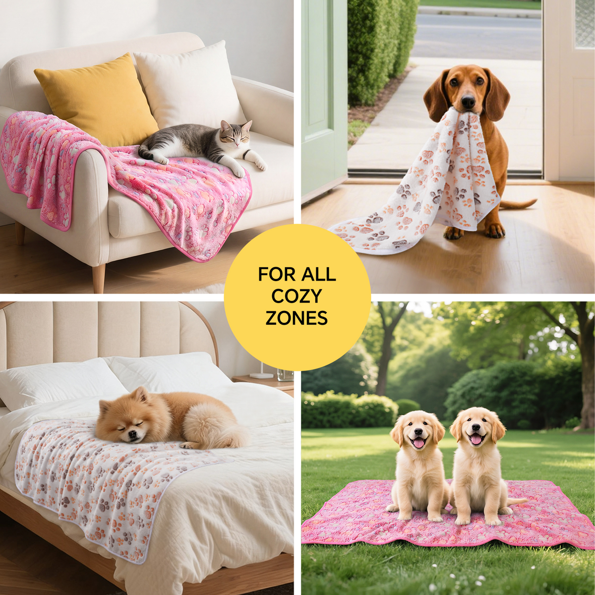 1 Pack 6 Fleece Dog Blanket Crate Paw Printed