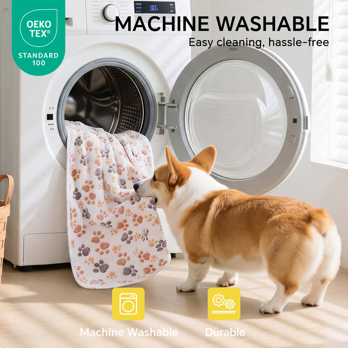 1 Pack 6 Fleece Dog Blanket Crate Paw Printed