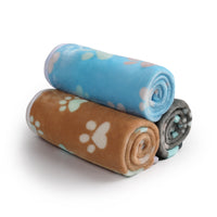 1 Pack 3 Small Pet Blanket Paw Printed Throw | Grey/Brown/Blue