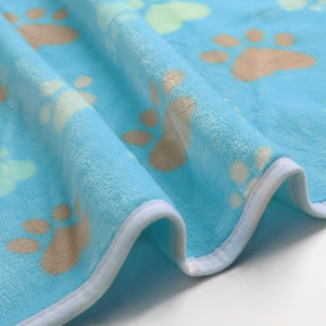 1 Pack 3 Pet Blanket Flannel Paw Printed Throw for Dog Cat Grey/Brown/Blue