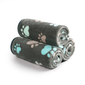 1 Pack 3 Small Pet Blanket Paw Printed Throw | Grey