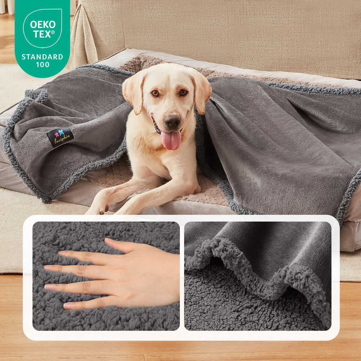 Reversible Waterproof Blanket for Large Dogs Light Grey