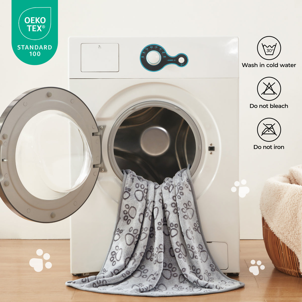1 Pack 3 Small Pet Blanket Paw Printed Throw | Grey Paw